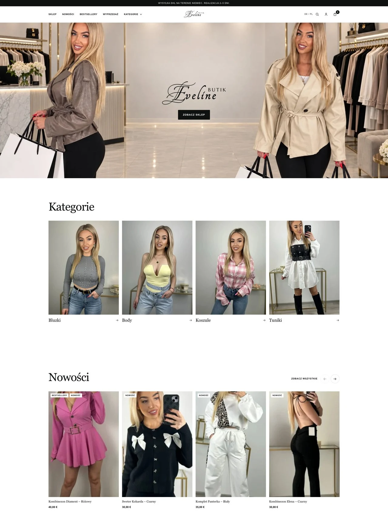 Kategorie ubrań i nowości w sklepie Eveline Butik
