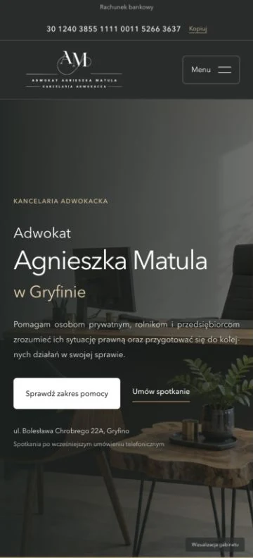 Mobilny widok aktualnej strony kancelarii adwokat Agnieszki Matuli