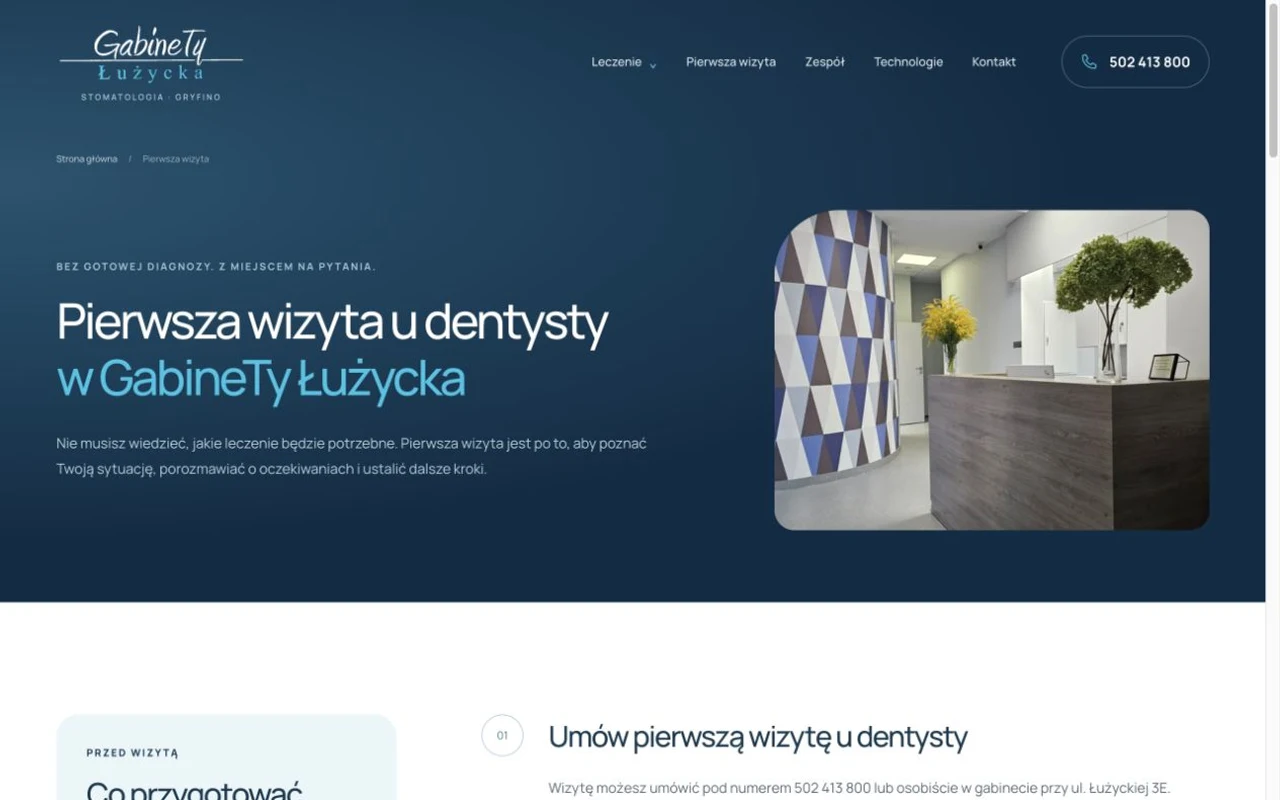 Rzeczywista podstrona pierwszej wizyty w GabineTy Łużycka