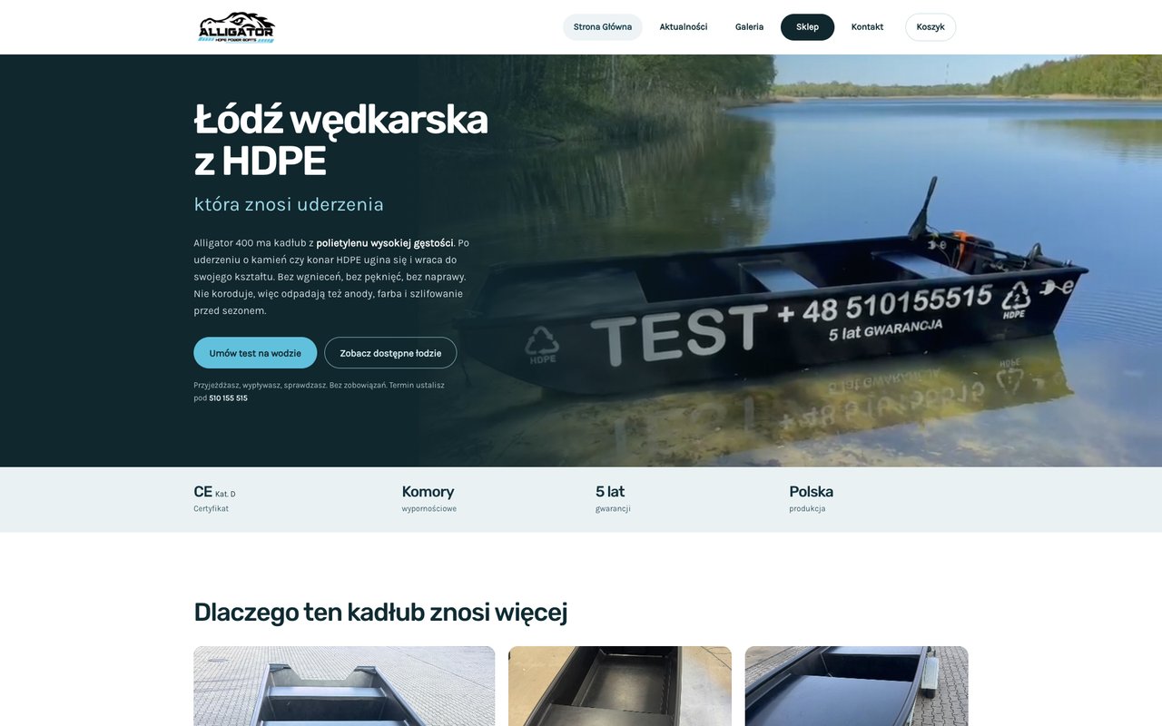 Widok strony Alligator Boats