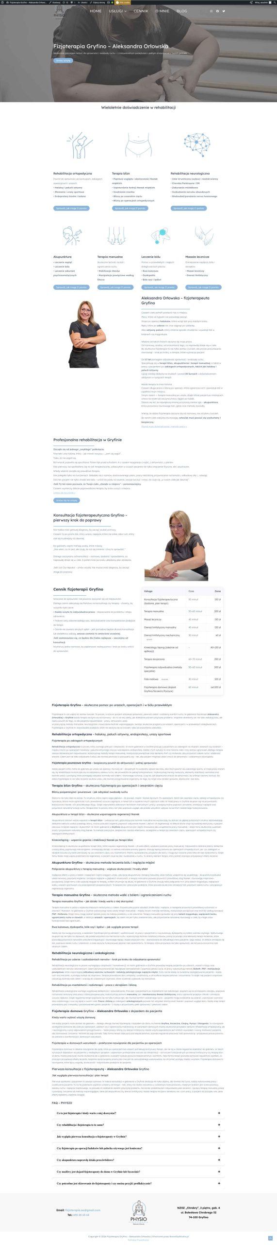 Widok strony Fizjoterapia Aleksandra Orłowska