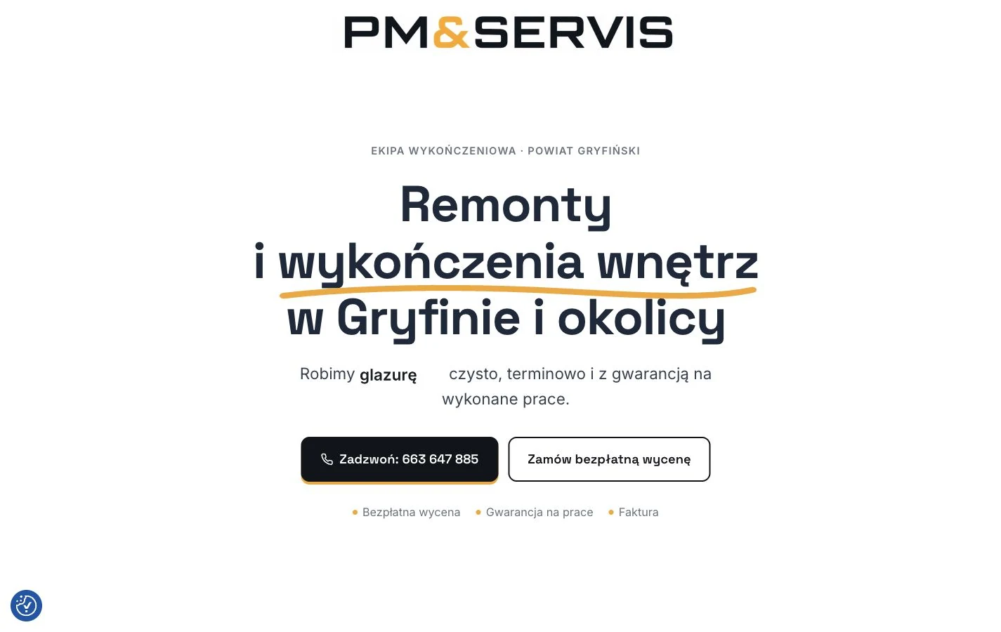 Widok strony PM Servis – remonty i wykończenia w Gryfinie
